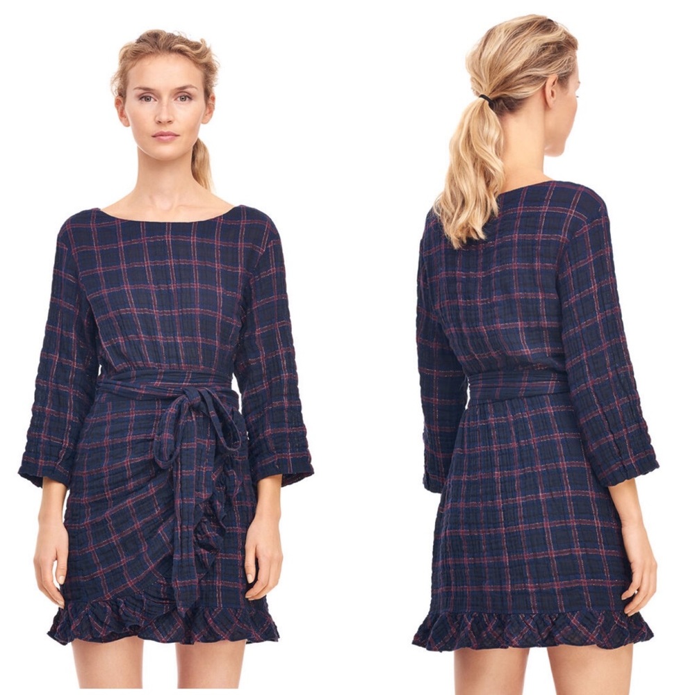 Rebecca Taylor La Vie Lurex Plaid Wrap Dress